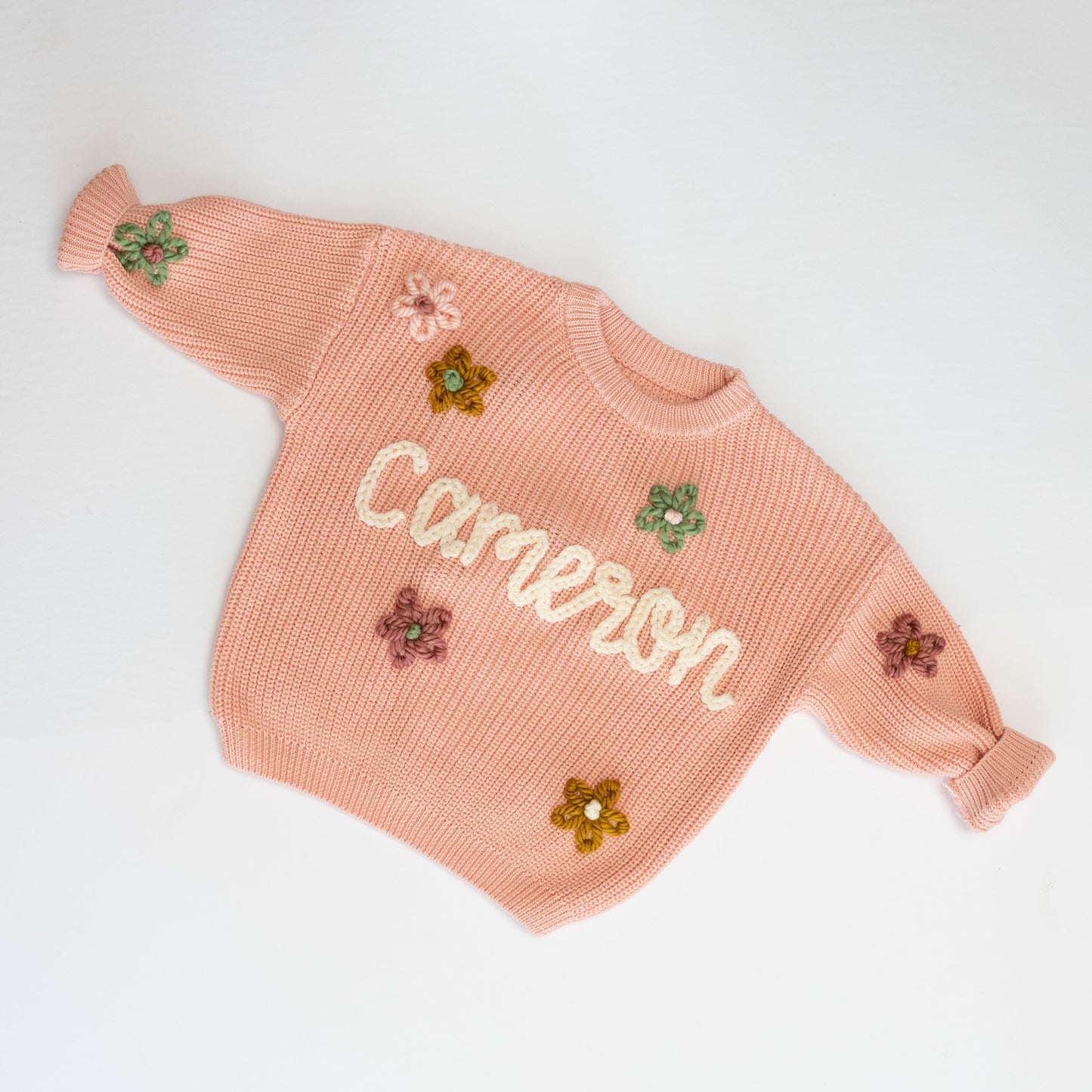 Personalized hand embroidered baby toddler knit name SWEATER – Baeb + Buddy